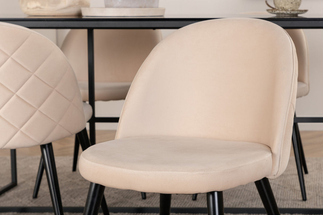 Venture Home Leif Dining Table - Black / Black smoked smoked Glass+Velvet Stitches Chair - Black / Beige Velvet_4