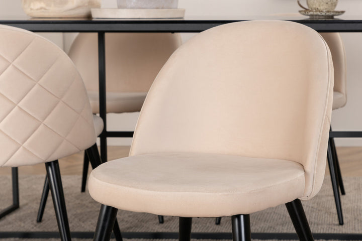 Venture Home Leif Dining Table - Black / Black smoked smoked Glass+Velvet Stitches Chair - Black / Beige Velvet_4