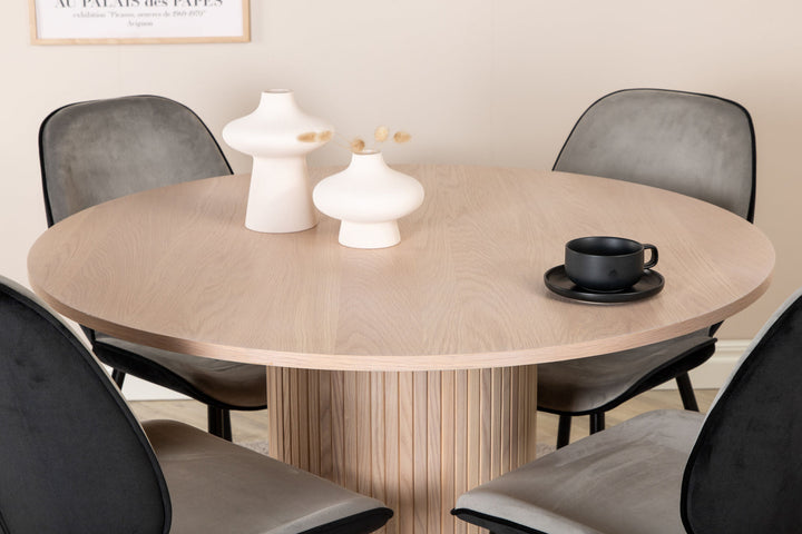 Venture Home Bianca Round Dining Table - White Wash / Black Veneer+Emma Chair - Black / Black and Light Grey Black Velvet in Back Grey Velvet in front_4