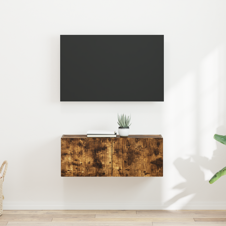 TV vægskab 2 pcs Røget eg 39 x 31 x 29,5 cm Konstrueret træ