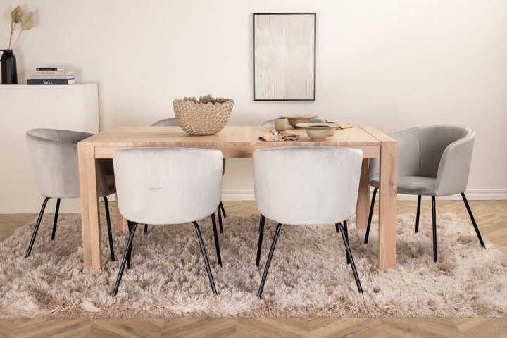 Venture Home Slider Extention Table - White Wash - 170+40+40cm +Berit Chair - Black / Light Grey Velvet_6