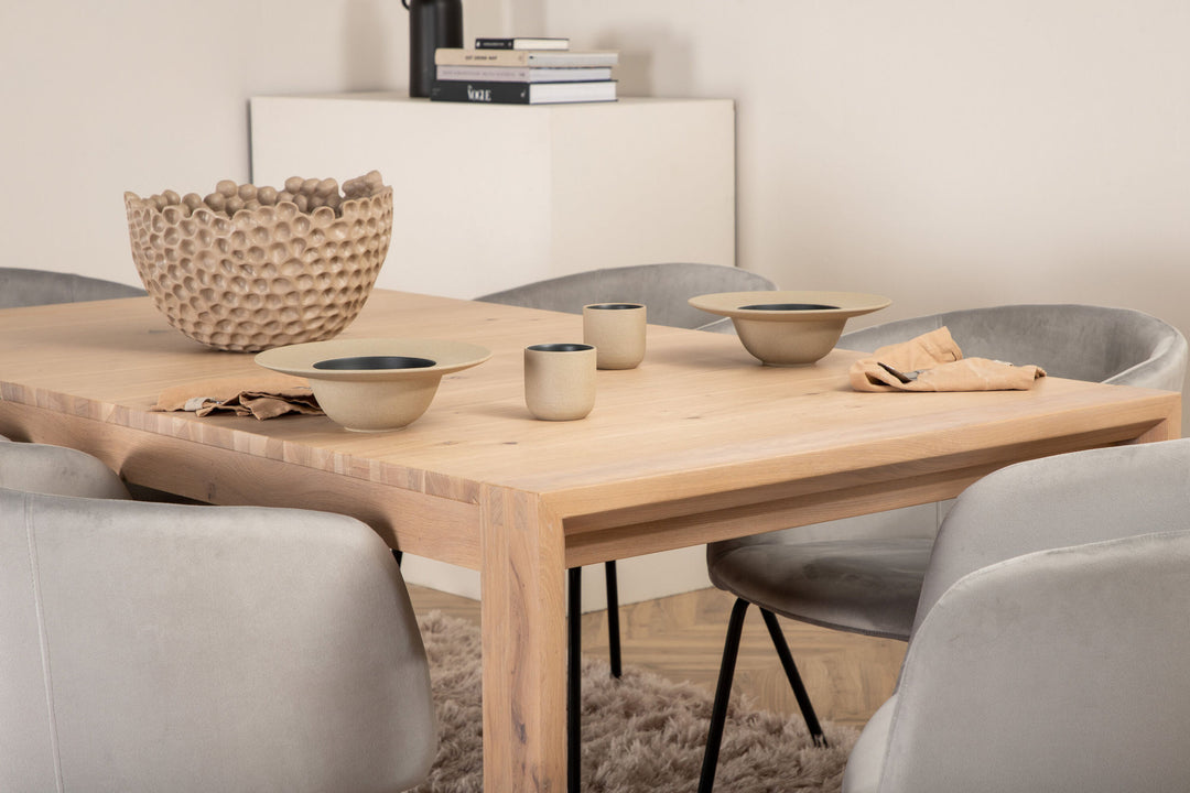 Venture Home Slider Extention Table - White Wash - 170+40+40cm +Berit Chair - Black / Light Grey Velvet_6
