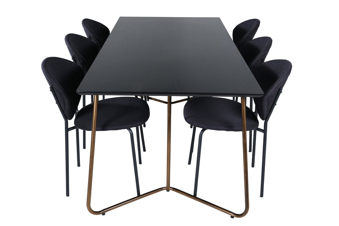Venture Home Petra Dining Table , Distressed Copper Black Veneer+Vault Dining Chair , Black Legs , Black Fabric_6
