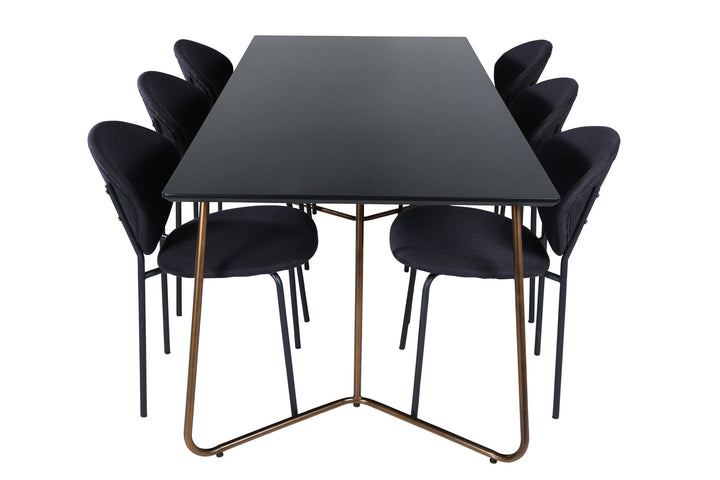 Venture Home Petra Dining Table , Distressed Copper Black Veneer+Vault Dining Chair , Black Legs , Black Fabric_6
