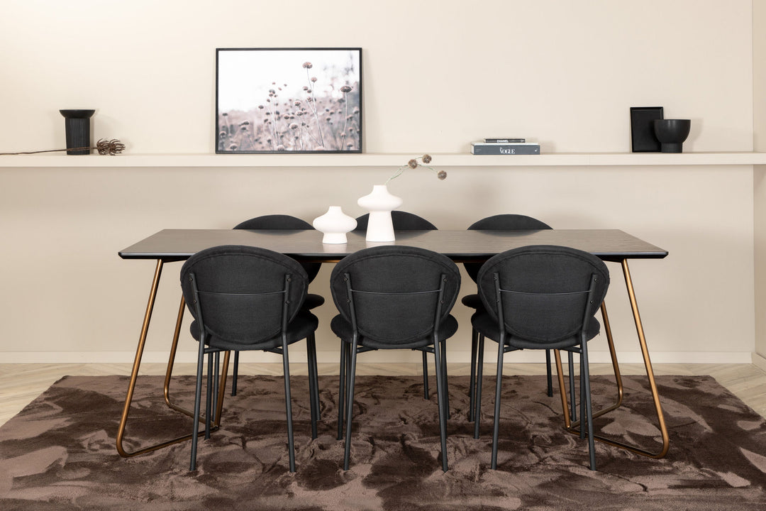 Venture Home Petra Dining Table , Distressed Copper Black Veneer+Vault Dining Chair , Black Legs , Black Fabric_6