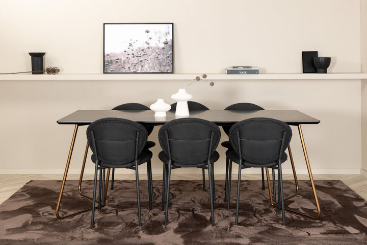 Venture Home Petra Dining Table , Distressed Copper Black Veneer+Vault Dining Chair , Black Legs , Black Fabric_6