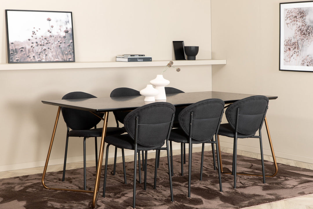 Venture Home Petra Dining Table , Distressed Copper Black Veneer+Vault Dining Chair , Black Legs , Black Fabric_6