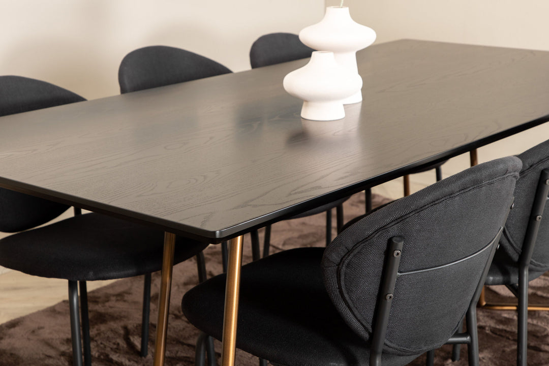 Venture Home Petra Dining Table , Distressed Copper Black Veneer+Vault Dining Chair , Black Legs , Black Fabric_6