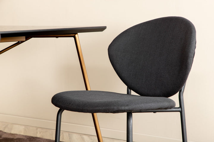 Venture Home Petra Dining Table , Distressed Copper Black Veneer+Vault Dining Chair , Black Legs , Black Fabric_6