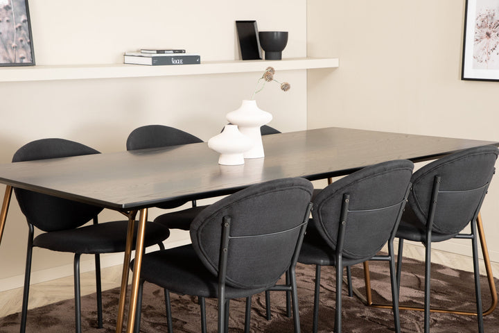 Venture Home Petra Dining Table , Distressed Copper Black Veneer+Vault Dining Chair , Black Legs , Black Fabric_6