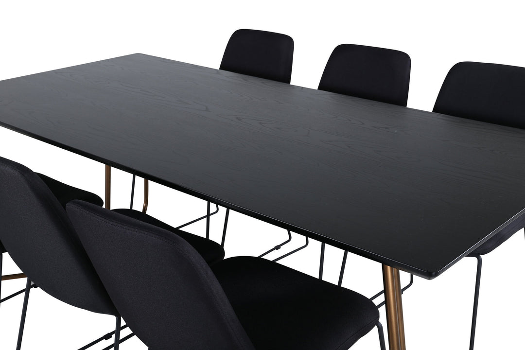 Venture Home Petra Dining Table , Distressed Copper Black Veneer+Muce Dining Chair , Black Legs , Black Fabric_6