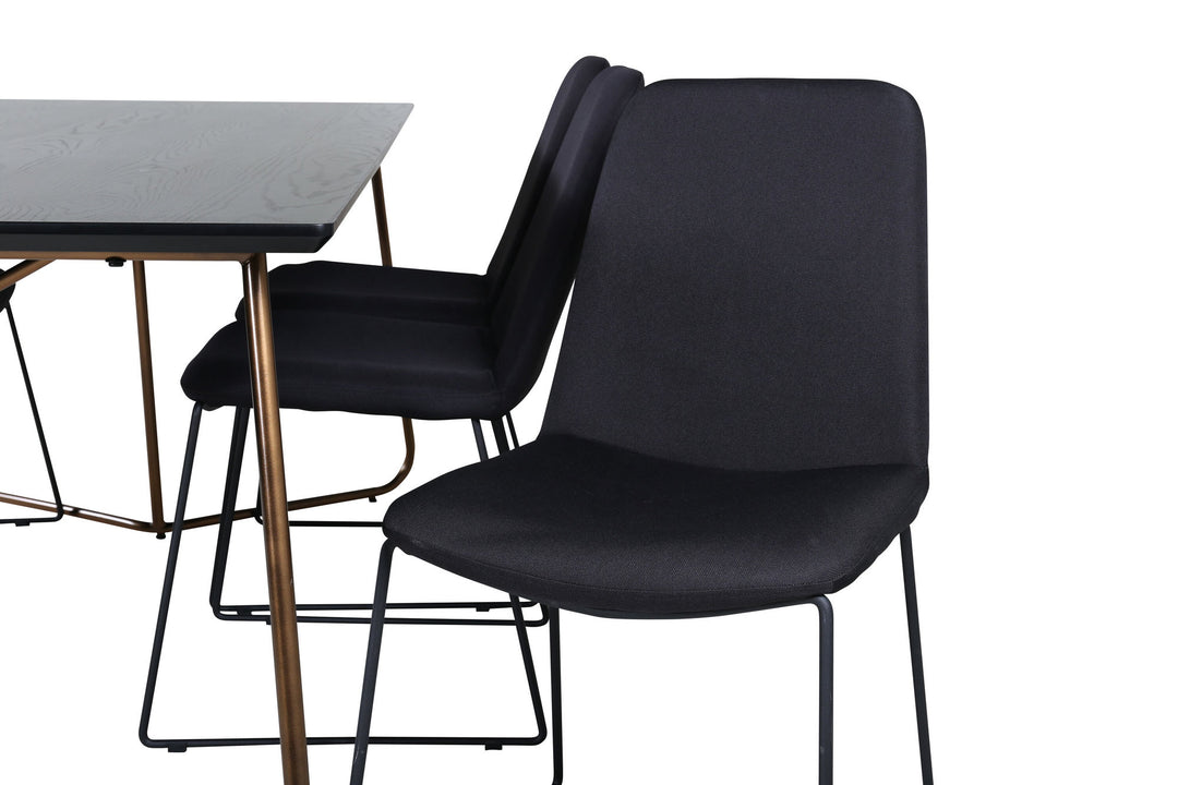Venture Home Petra Dining Table , Distressed Copper Black Veneer+Muce Dining Chair , Black Legs , Black Fabric_6