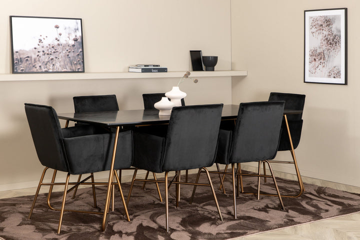 Venture Home Petra Dining Table , Distressed Copper Black Veneer+Petra Chair , Distressed Copper Black Velvet_6