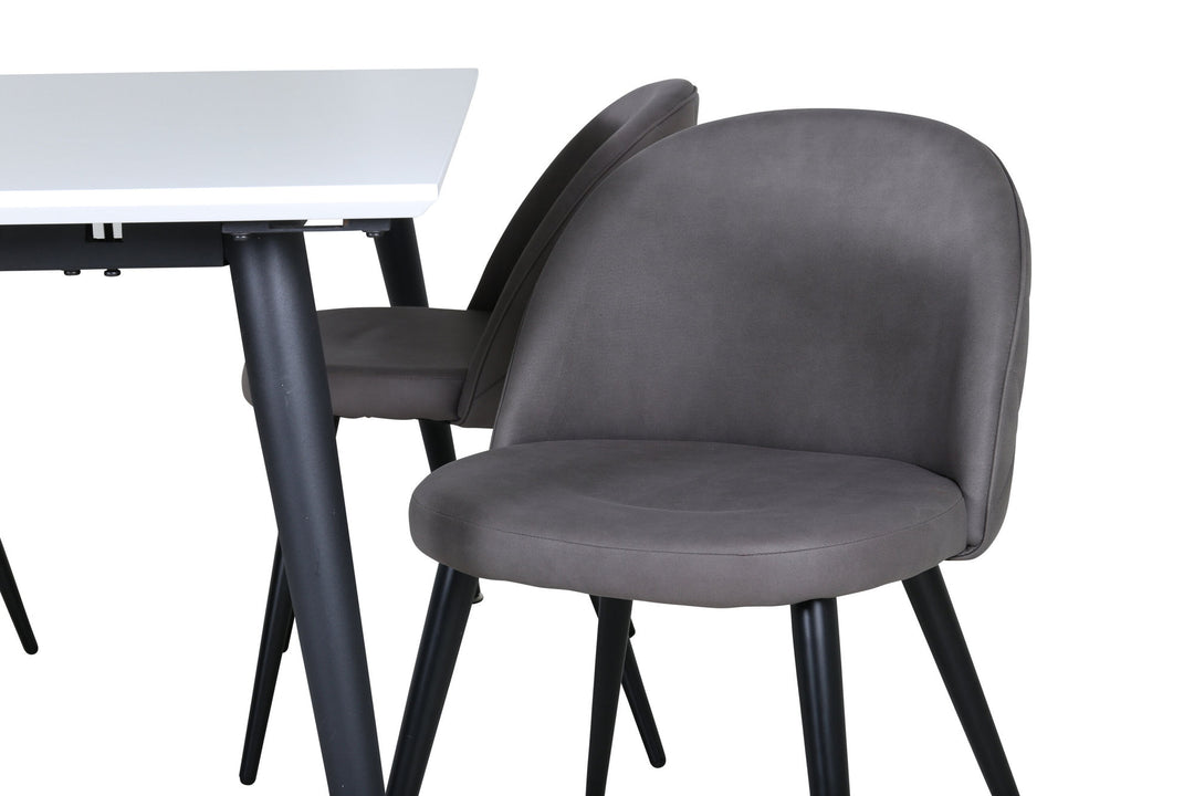 Venture Home Jimmy Dining Table - Black / White HPL+Velvet Stitches Chair - Black / Grey Micro Fibre_4