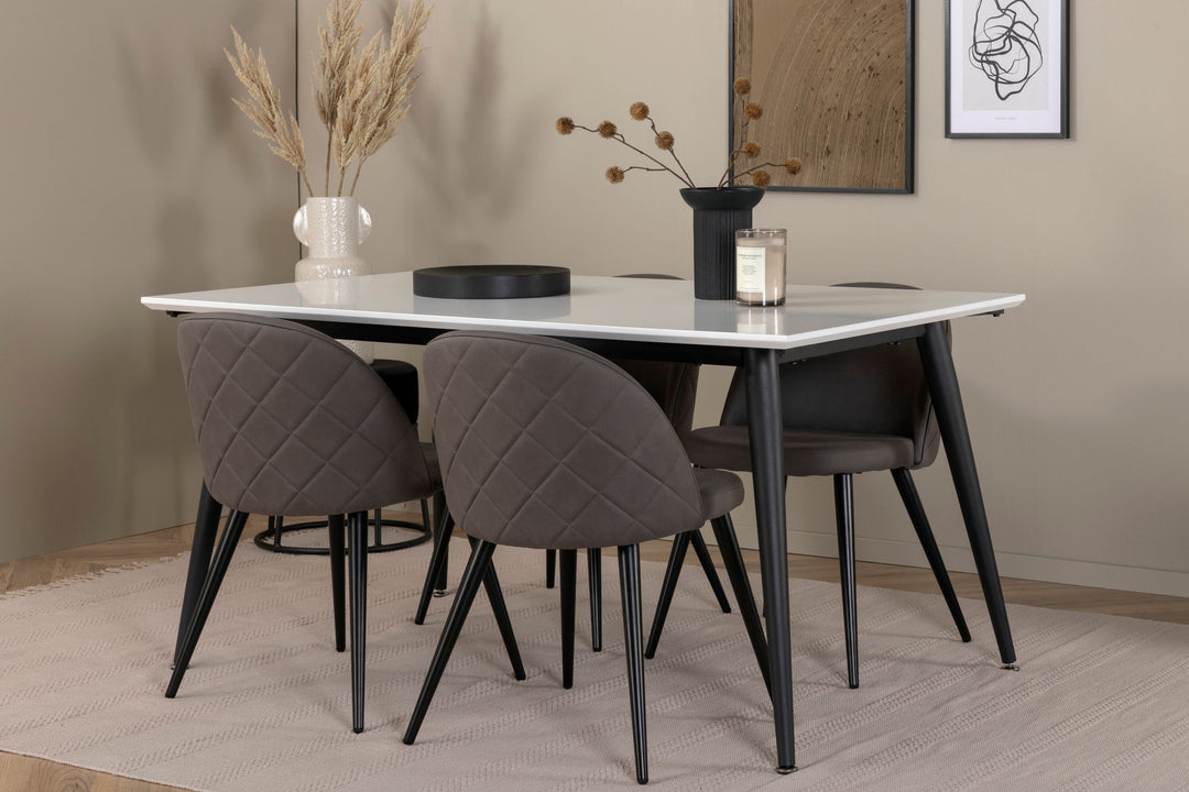 Venture Home Jimmy Dining Table - Black / White HPL+Velvet Stitches Chair - Black / Grey Micro Fibre_4