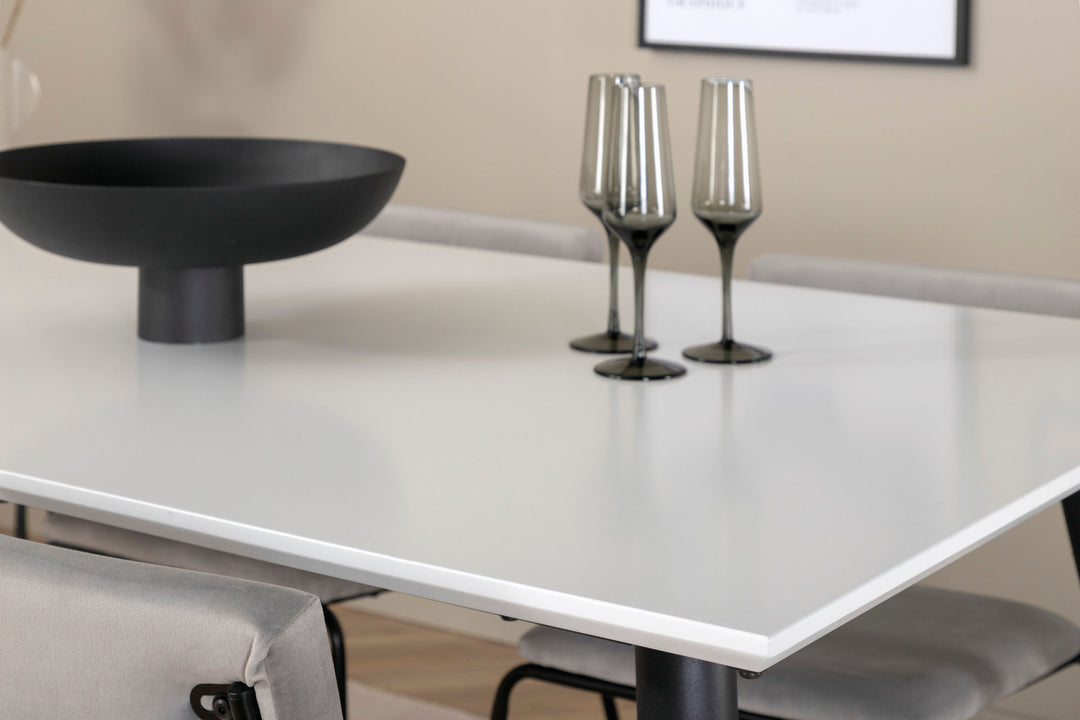 Venture Home Jimmy Dining Table - Black / White HPL+Kenth Chair - Black / Light Grey Velvet_4