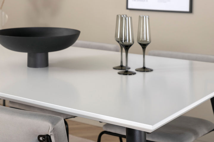Venture Home Jimmy Dining Table - Black / White HPL+Kenth Chair - Black / Light Grey Velvet_4