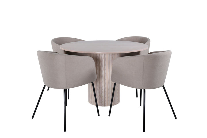 Venture Home Bianca Round Dining Table , White Wash Black Veneer+Berit Chair , Black Beige Fabric (Polyester linen )_4