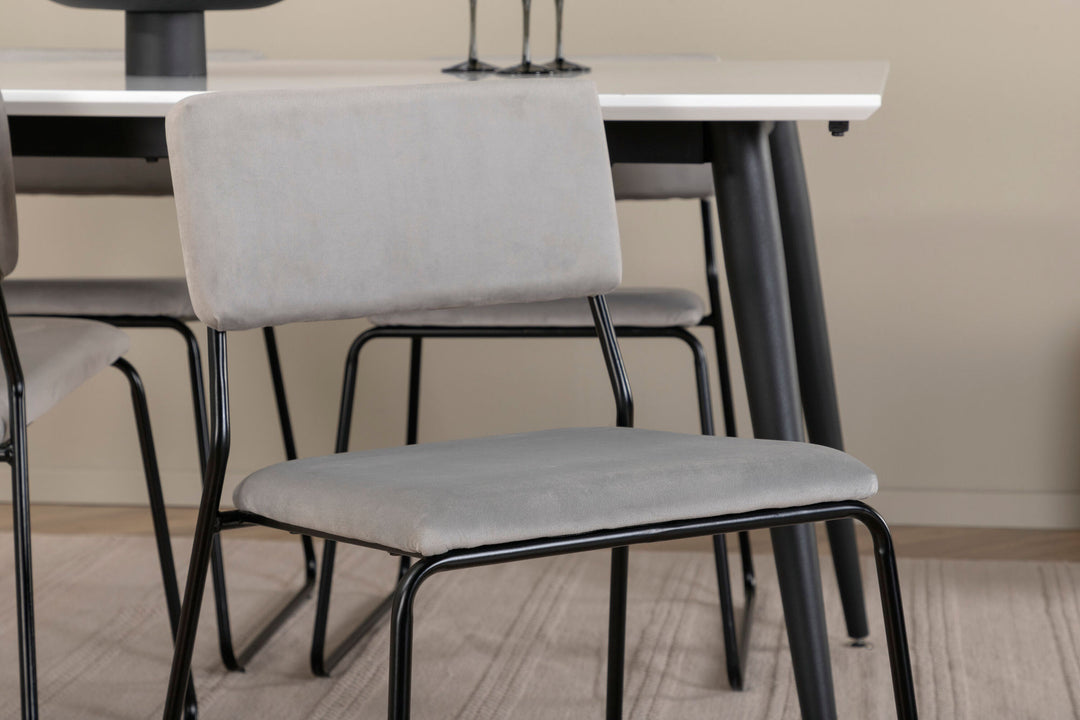 Venture Home Jimmy Dining Table - Black / White HPL+Kenth Chair - Black / Light Grey Velvet_4