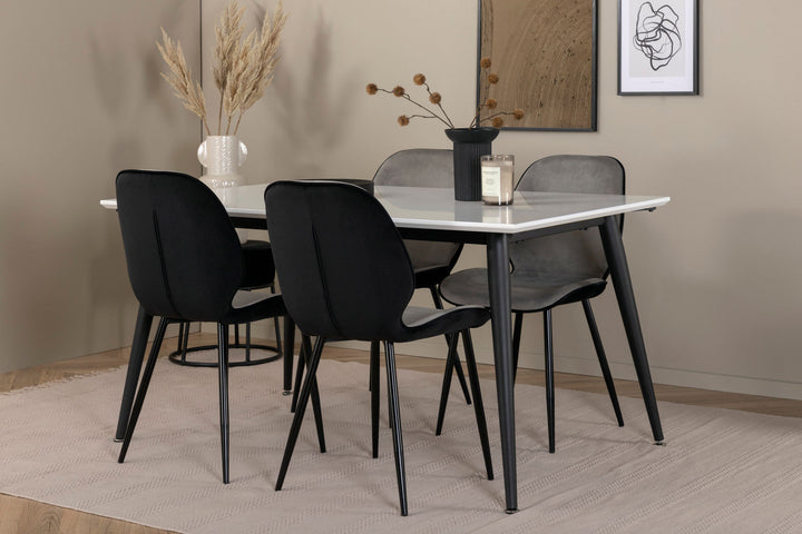 Venture Home Jimmy Dining Table - Black / White HPL+Emma Chair - Black / Black and Light Grey Black Velvet in Back Grey Velvet in front_4