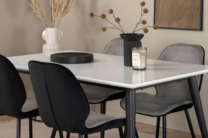 Venture Home Jimmy Dining Table - Black / White HPL+Emma Chair - Black / Black and Light Grey Black Velvet in Back Grey Velvet in front_4