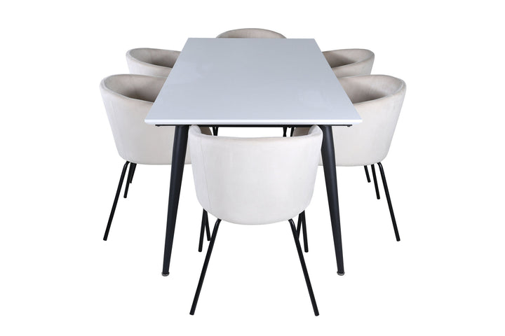 Venture Home Jimmy Dining Table - Black / White HPL+Berit Chair - Black / Beige Velvet_6