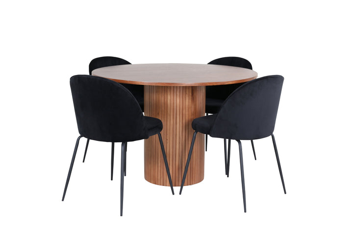 Venture Home Bianca Round Dining Table - Walnut / Black Veneer+Wrinkles Dining Chair - Black Legs - Black Velvet_4