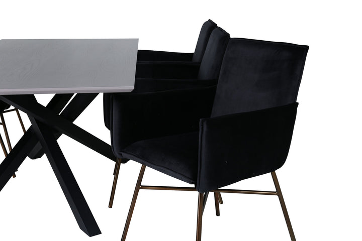 Venture Home Piazza Dining Table , Black Grey Veneer+Petra Chair , Distressed Copper Black Velvet_6
