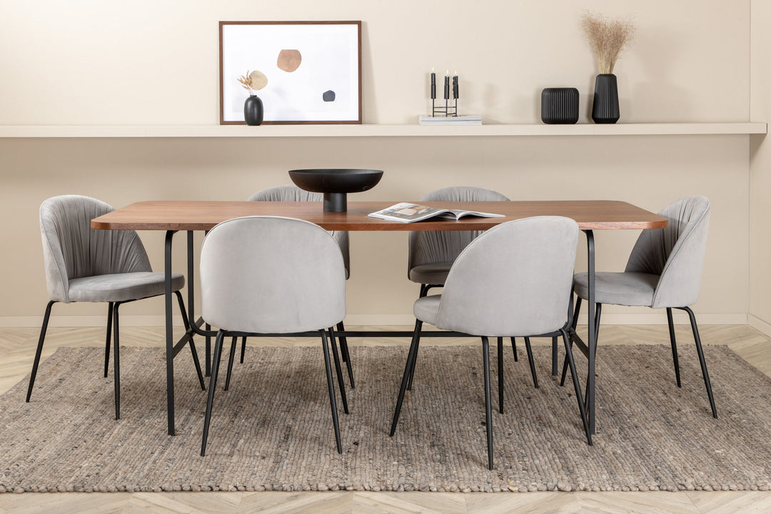 Venture Home Uno Dining Table , Black Walnut Veneer+Wrinkles Dining Chair , Black Legs , Grey Velvet_6