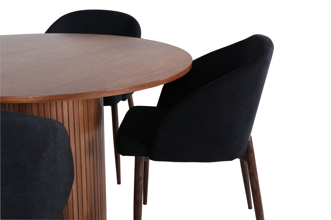 Venture Home Bianca Round Dining Table - Walnut / Black Veneer+Arch Dining Chair - Walnut Legs - Black Fabric_4