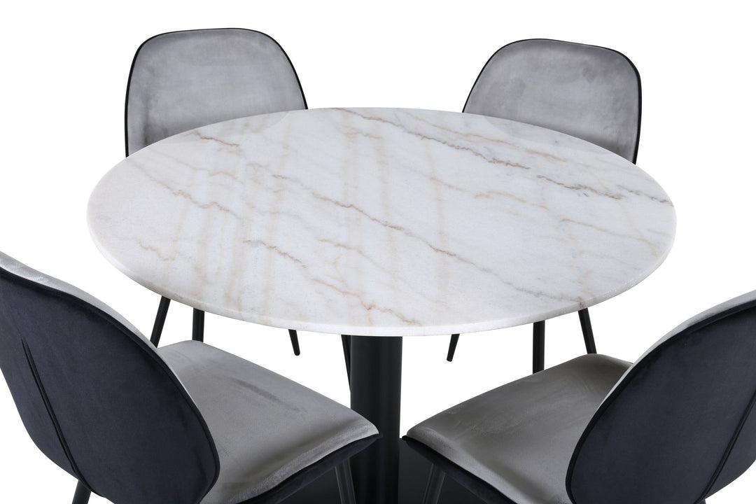 Venture Home Estelle Round Dining Table ø106 H75 - White / Black+Emma Chair - Black / Black and Light Grey Black Velvet in Back Grey Velvet in front_4