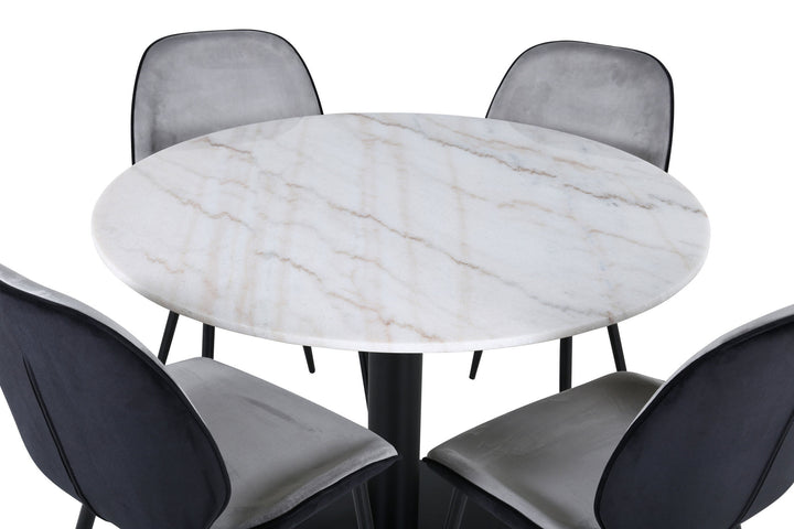 Venture Home Estelle Round Dining Table ø106 H75 - White / Black+Emma Chair - Black / Black and Light Grey Black Velvet in Back Grey Velvet in front_4