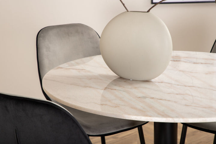 Venture Home Estelle Round Dining Table ø106 H75 - White / Black+Emma Chair - Black / Black and Light Grey Black Velvet in Back Grey Velvet in front_4