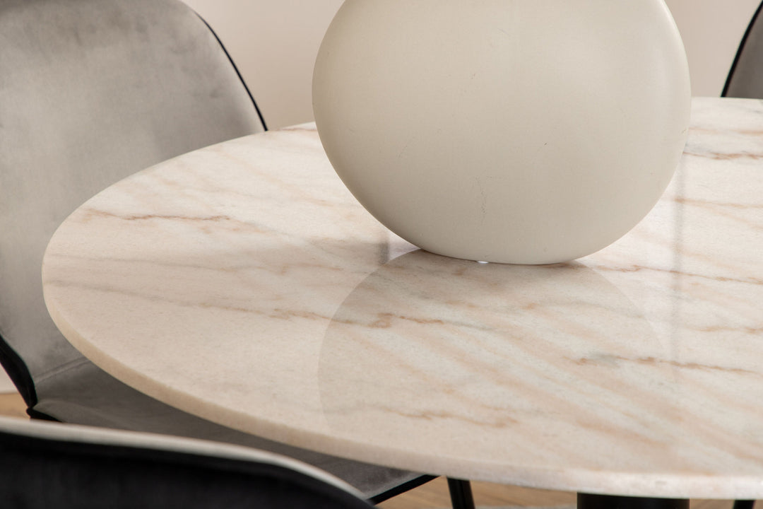 Venture Home Estelle Round Dining Table ø106 H75 - White / Black+Emma Chair - Black / Black and Light Grey Black Velvet in Back Grey Velvet in front_4