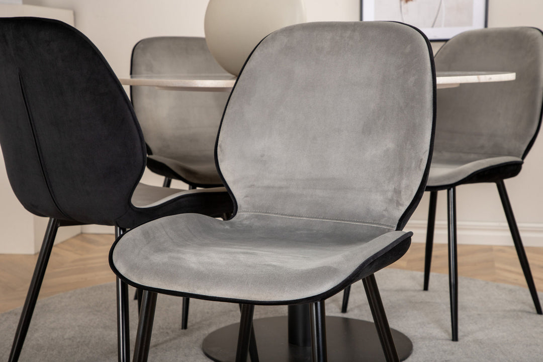 Venture Home Estelle Round Dining Table ø106 H75 - White / Black+Emma Chair - Black / Black and Light Grey Black Velvet in Back Grey Velvet in front_4