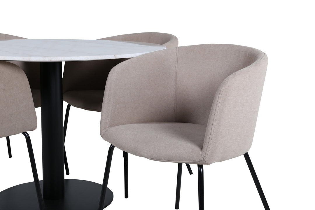 Venture Home Estelle Round Dining Table ø106 H75 - White / Black+Berit Chair - Black / Beige Fabric (Polyester linen )_4