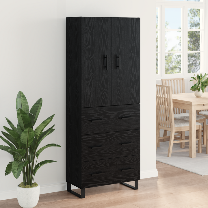 Highboard 2 pcs Sort eg 69,5 x 34 x 180 cm Ingeniørtræ og glas