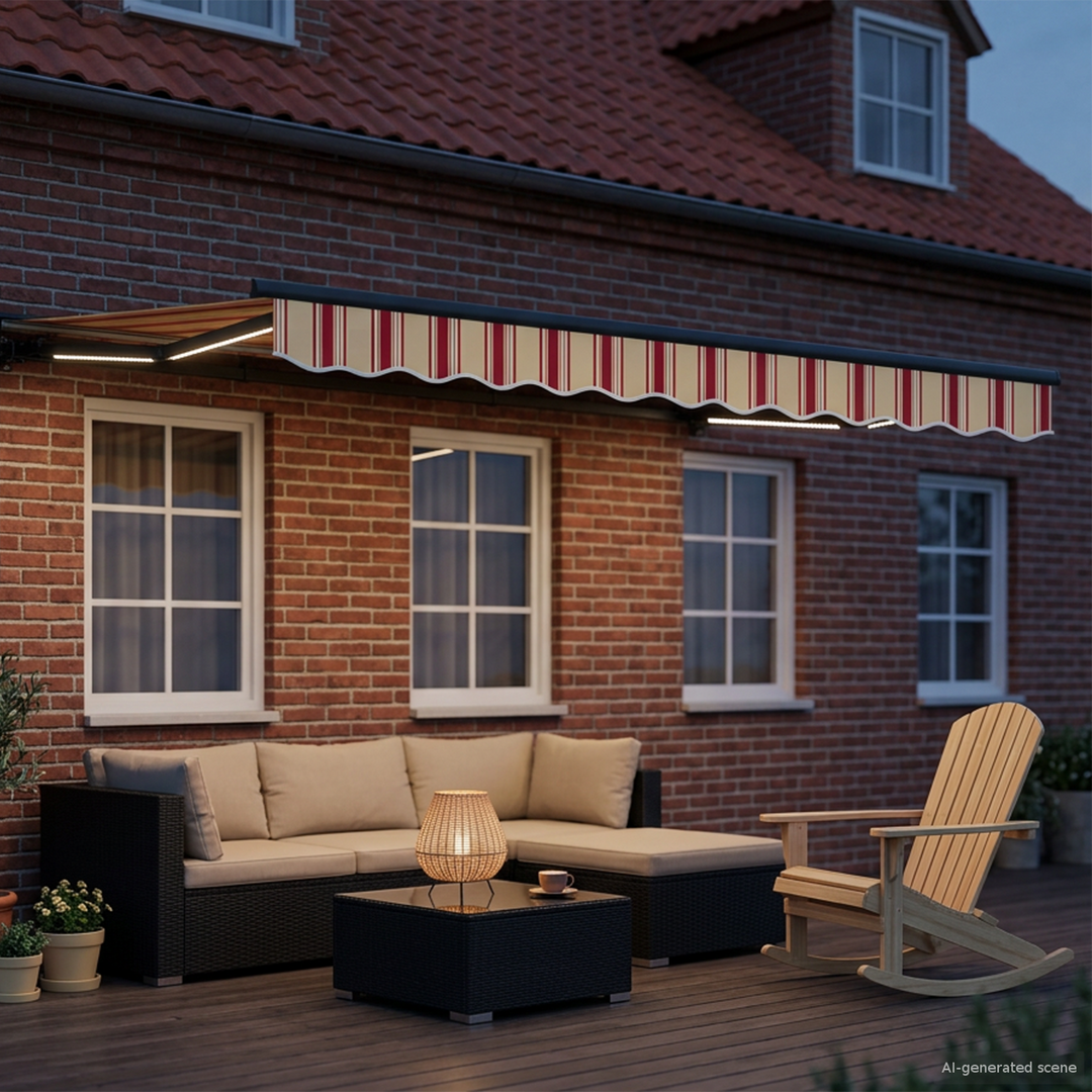 Manuel markise-ramme med LED-lys 3,5 x 2 m
