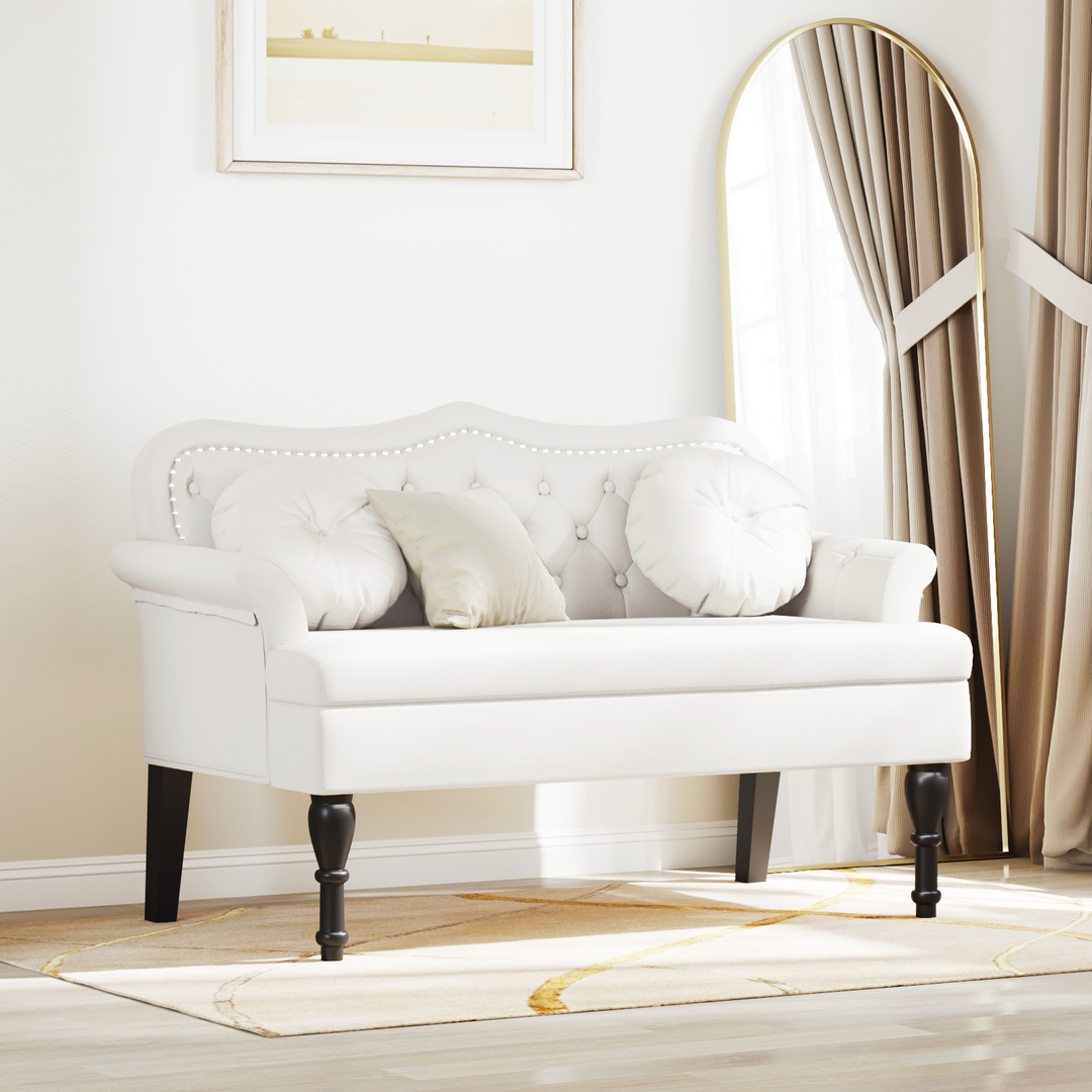 Chesterfield bænk med pude Hvid 120.5 x 65 x 75 cm Faux læder