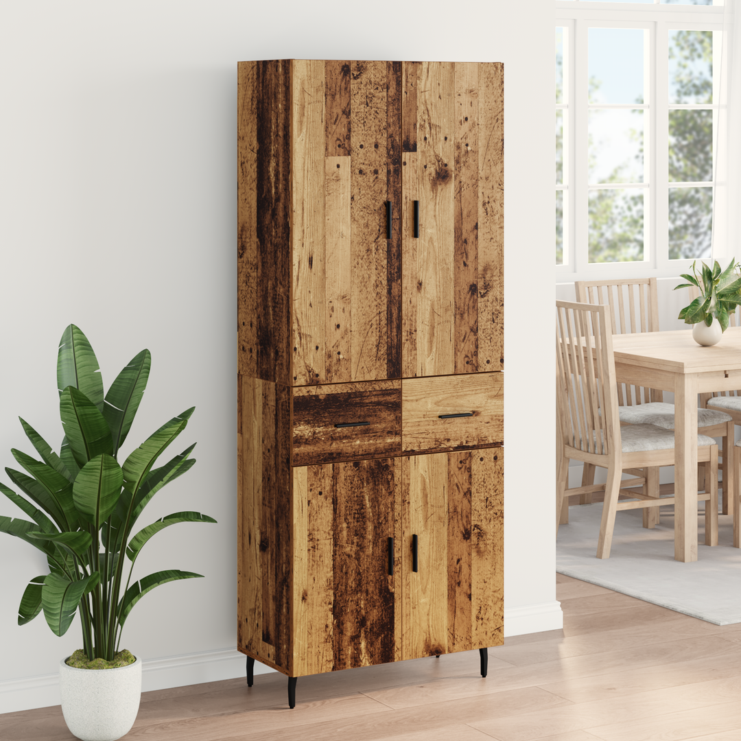 Highboard med skuffe 2 pcs Gammelt træ Ingeniørtræ og glas