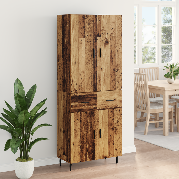 Highboard med skuffe 2 pcs Gammelt træ Ingeniørtræ og glas