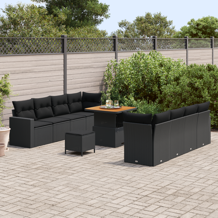 Havesofa Sæt med pude 12 pcs Sort polyrattan