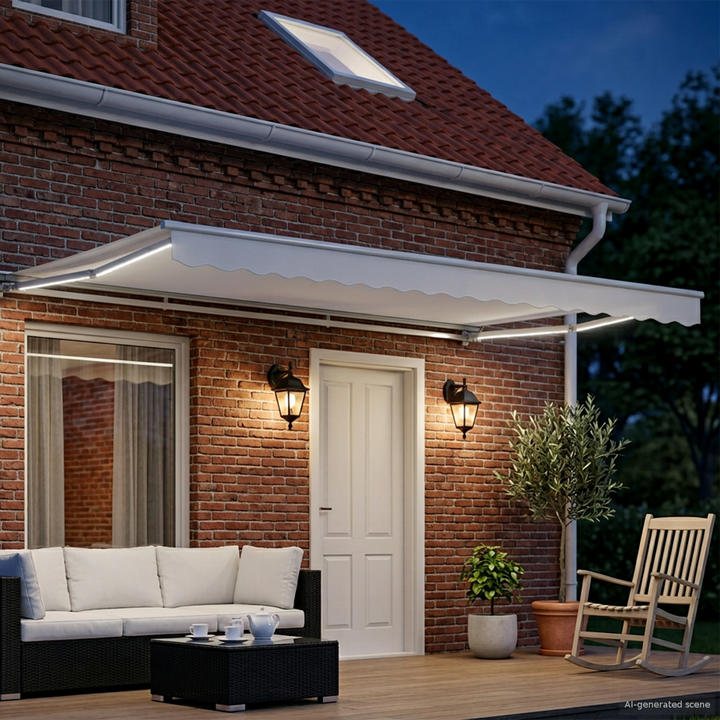 Manuel markise-ramme med LED-lys Hvid 5 × 3,5 m