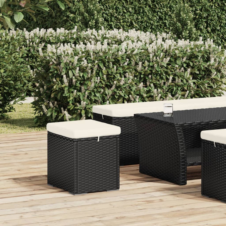 ottoman med hynde 40x30x40 cm polyrattan sort