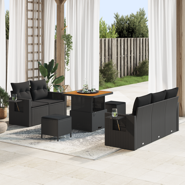 Havesofa Sæt med pude 10 pcs Sort polyrattan