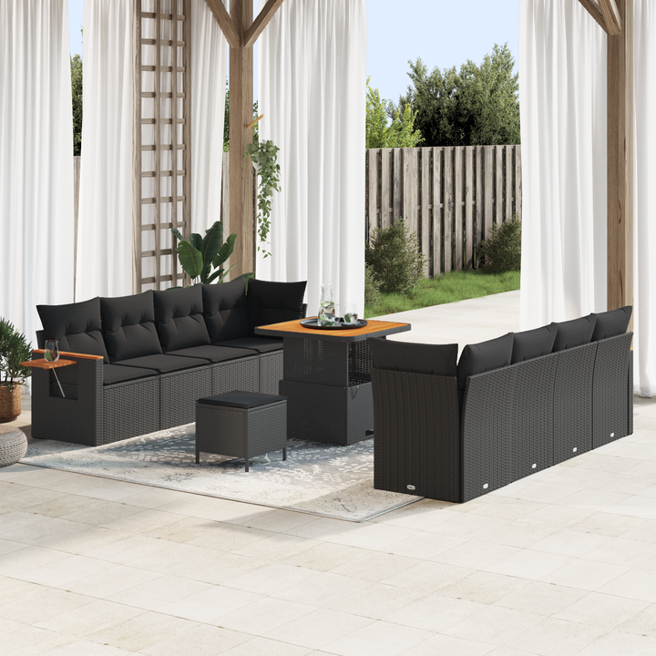Havesofa Sæt med pude 12 pcs Sort polyrattan