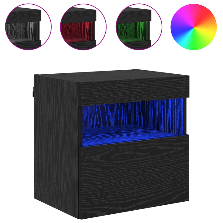 TV vægskab med LED Sort eg 40 x 30 x 40 cm Konstrueret træ