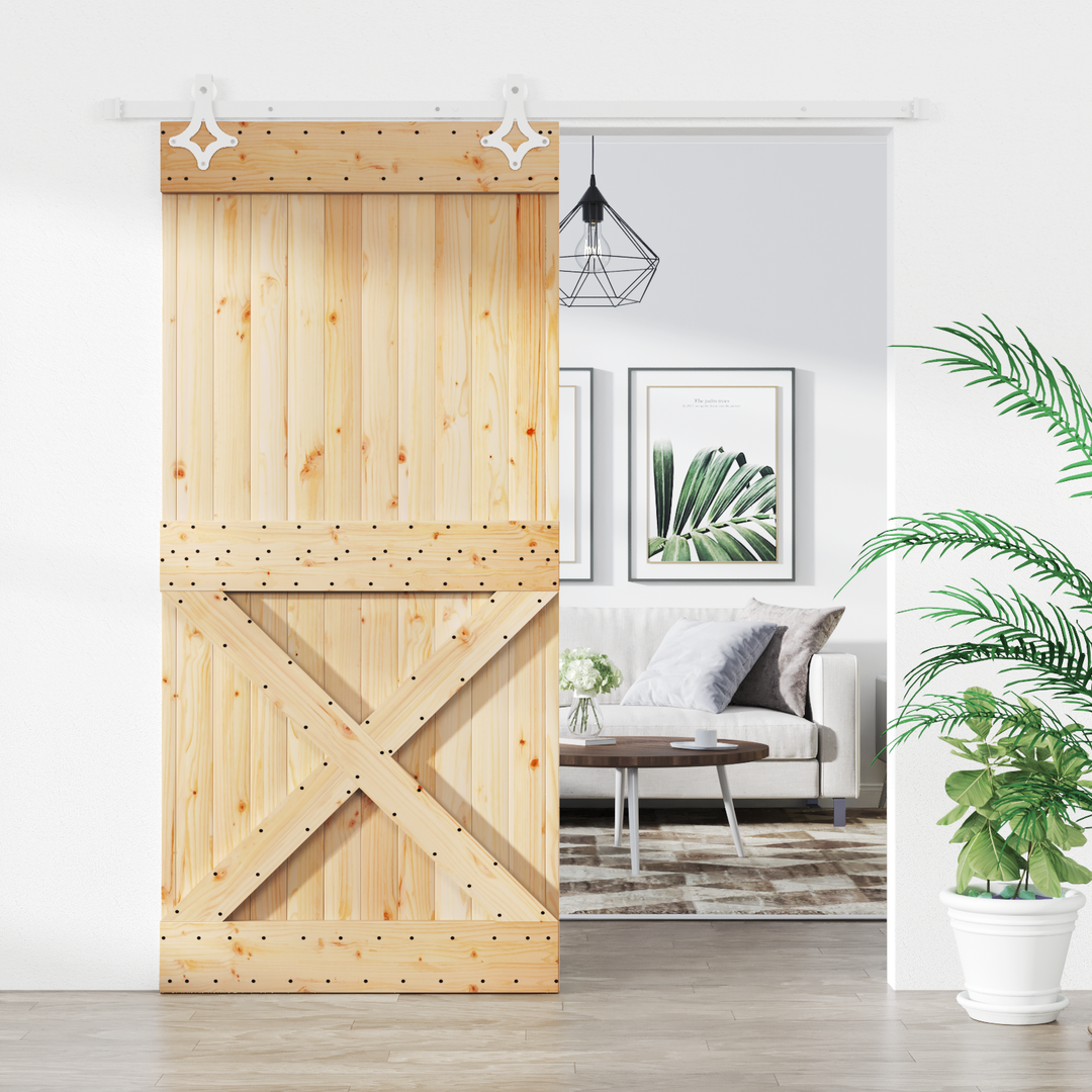 Skydedør Natur og hvid 100 x 210 cm Massivt Fyrretræ