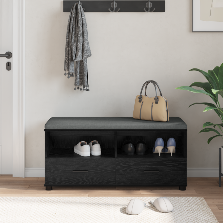 Hallbænk med pude Sort Eg 100 x 38 x 46 cm Kunstigt træ og stof