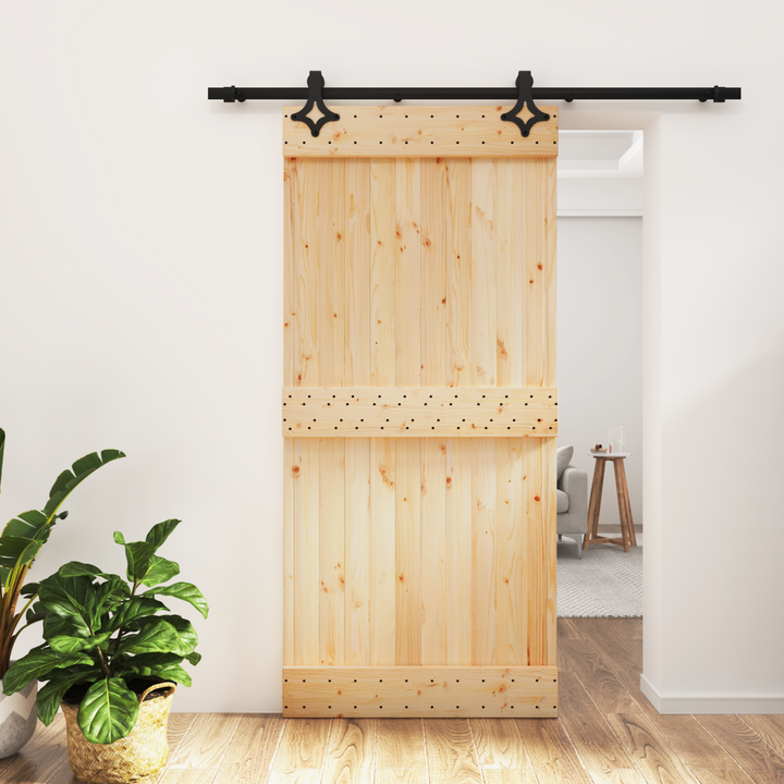 Skydedør Naturfarvet og sort 95 x 210 cm Massivt Fyrretræ